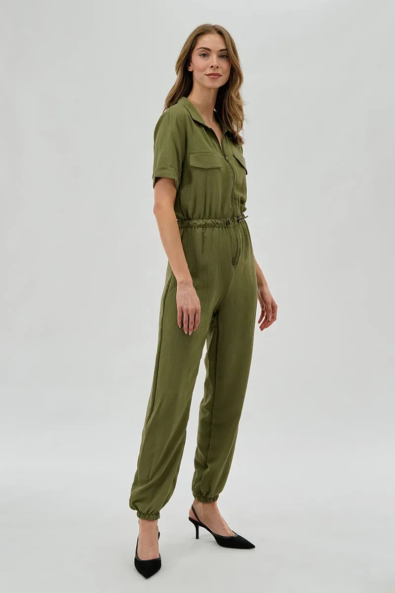 Stylexchange Vintage Zip Up Drawstring Waist Jumpsuit - Olive sold by Fairweather product image thumbnail 2