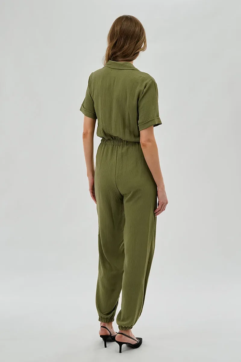 Stylexchange Vintage Zip Up Drawstring Waist Jumpsuit - Olive sold by Fairweather product image thumbnail 3