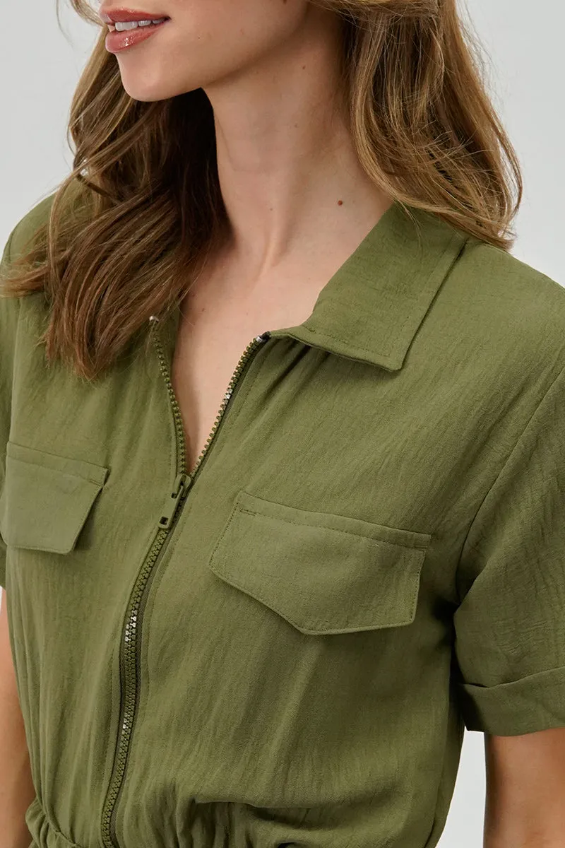 Stylexchange Vintage Zip Up Drawstring Waist Jumpsuit - Olive sold by Fairweather product image thumbnail 4