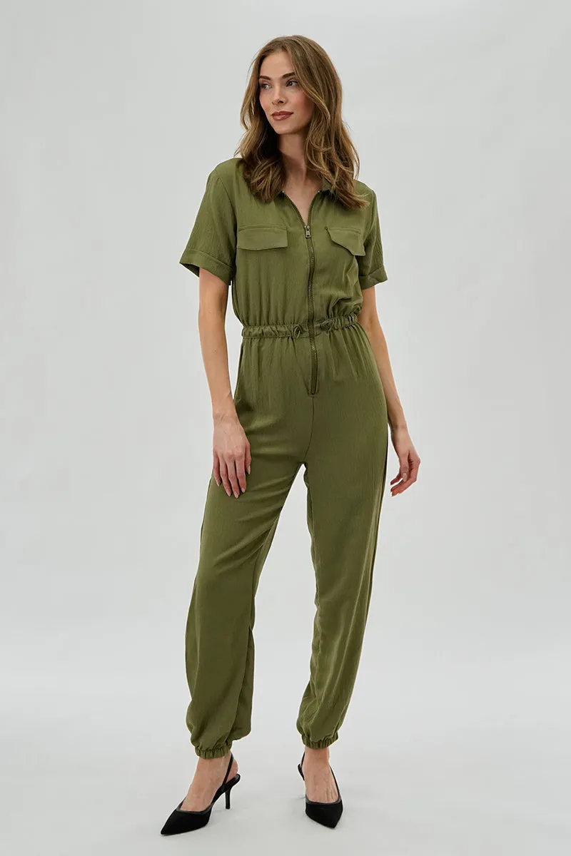 Stylexchange Vintage Zip Up Drawstring Waist Jumpsuit - Olive sold by Fairweather