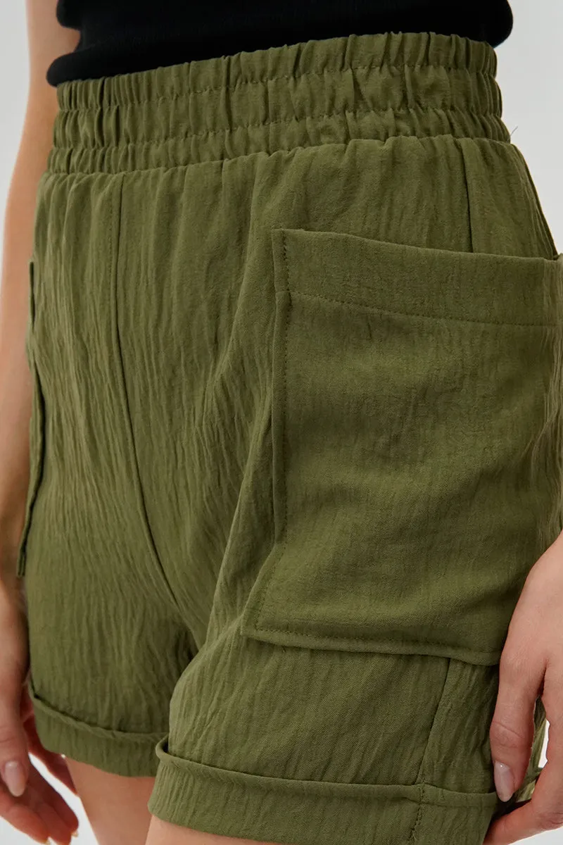 Stylexchange Vintage Textured Elastic Waist Shorts - Olive sold by Fairweather product image thumbnail 4