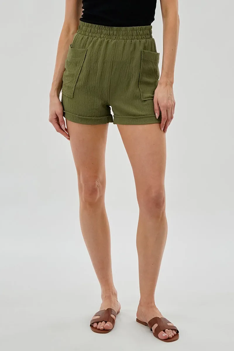 Stylexchange Vintage Textured Elastic Waist Shorts - Olive sold by Fairweather