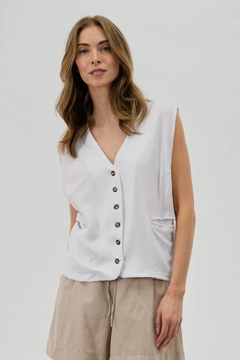 Stylexchange Vintage Button Up Sleeveless Shirt - White sold by Fairweather