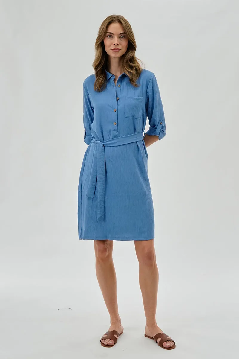 Urbanology Belted Button Up Day Dress - Blue sold by Fairweather product image thumbnail 5