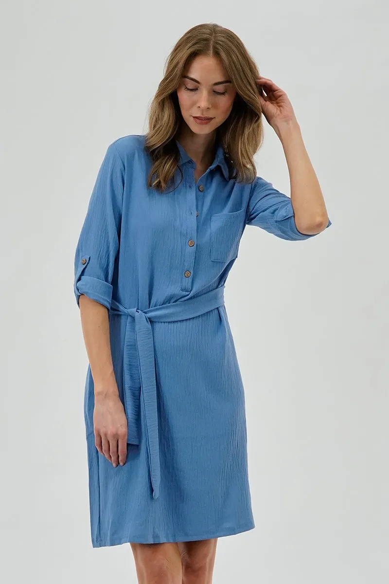 Urbanology Belted Button Up Day Dress - Blue sold by Fairweather product image thumbnail 2