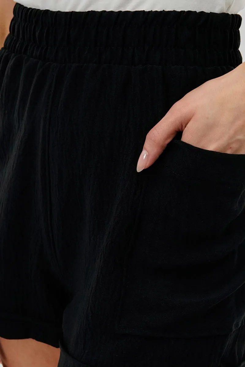 Stylexchange Vintage Textured Elastic Waist Shorts - Black sold by Fairweather product image thumbnail 4