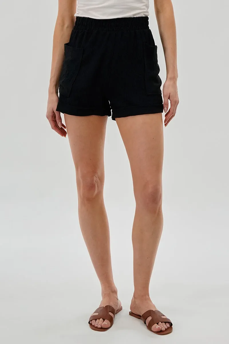 Stylexchange Vintage Textured Elastic Waist Shorts - Black sold by Fairweather