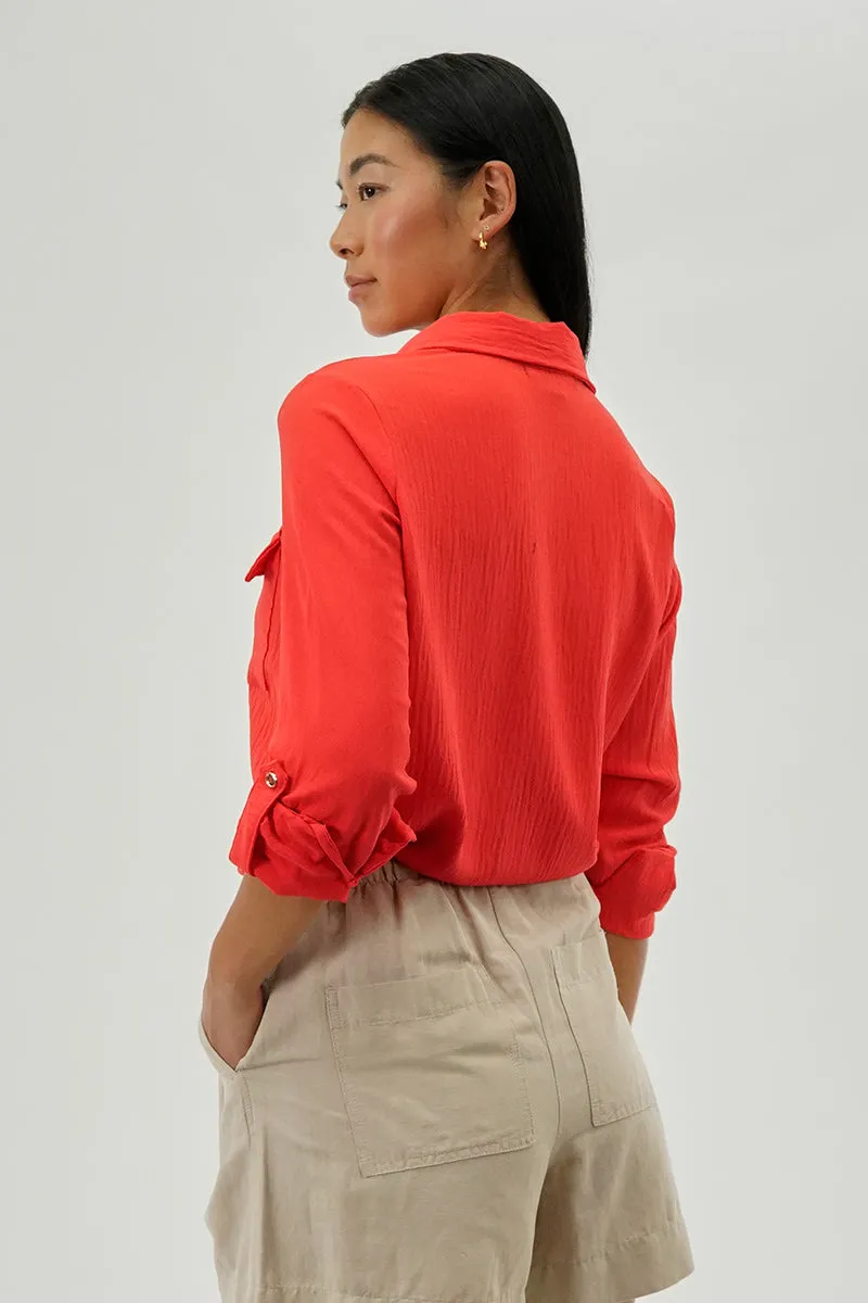 International INC Company Button Down Utility Pocket Blouse - Coral sold by Fairweather product image thumbnail 3