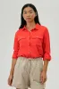 International INC Company Button Down Utility Pocket Blouse - Coral sold by Fairweather