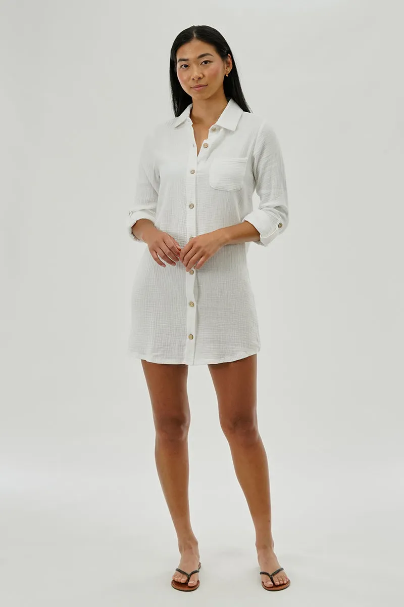 Impress Button Up Day Dress - White sold by Fairweather product image thumbnail 5
