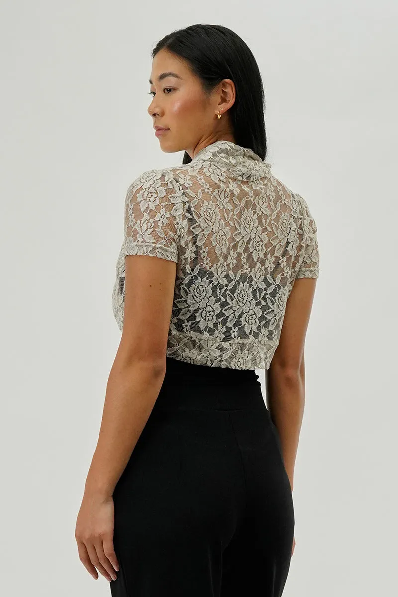 Impress Floral Lace Cardigan - Beige sold by Fairweather product image thumbnail 3