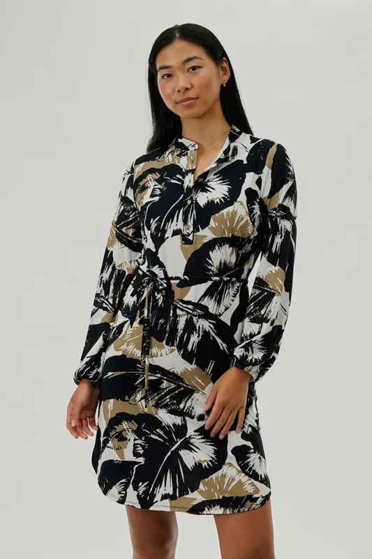 International INC Company Leaf Print Long Sleeve Day Dress - Black sold by Fairweather