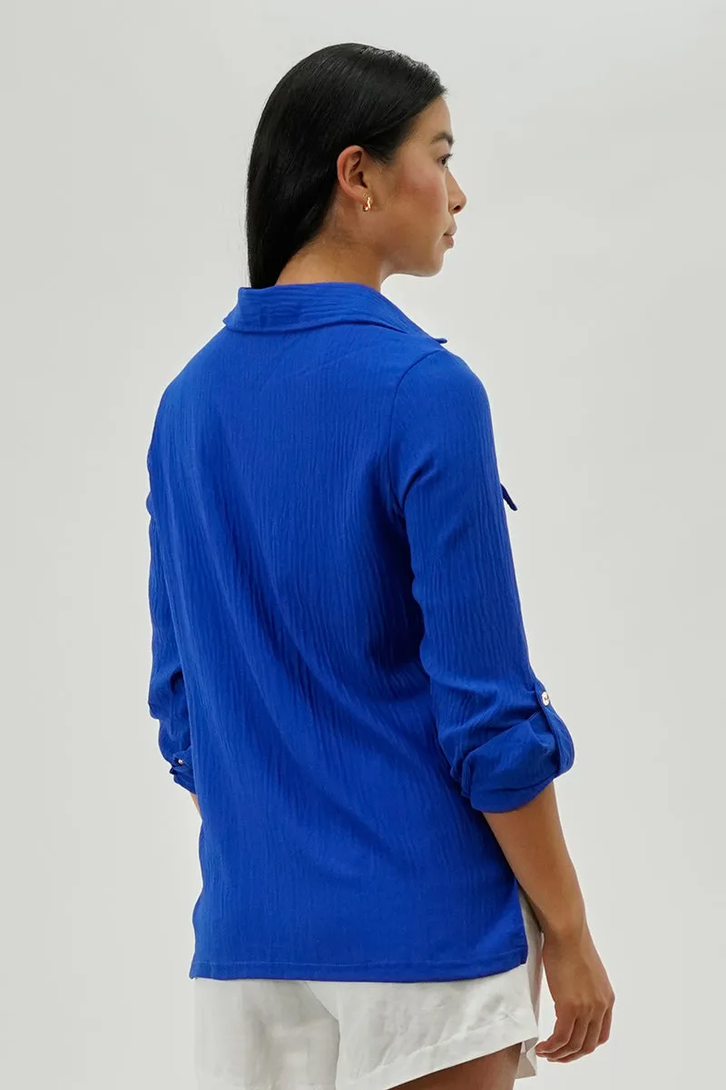 International INC Company Button Down Utility Pocket Blouse - Blue sold by Fairweather product image thumbnail 3