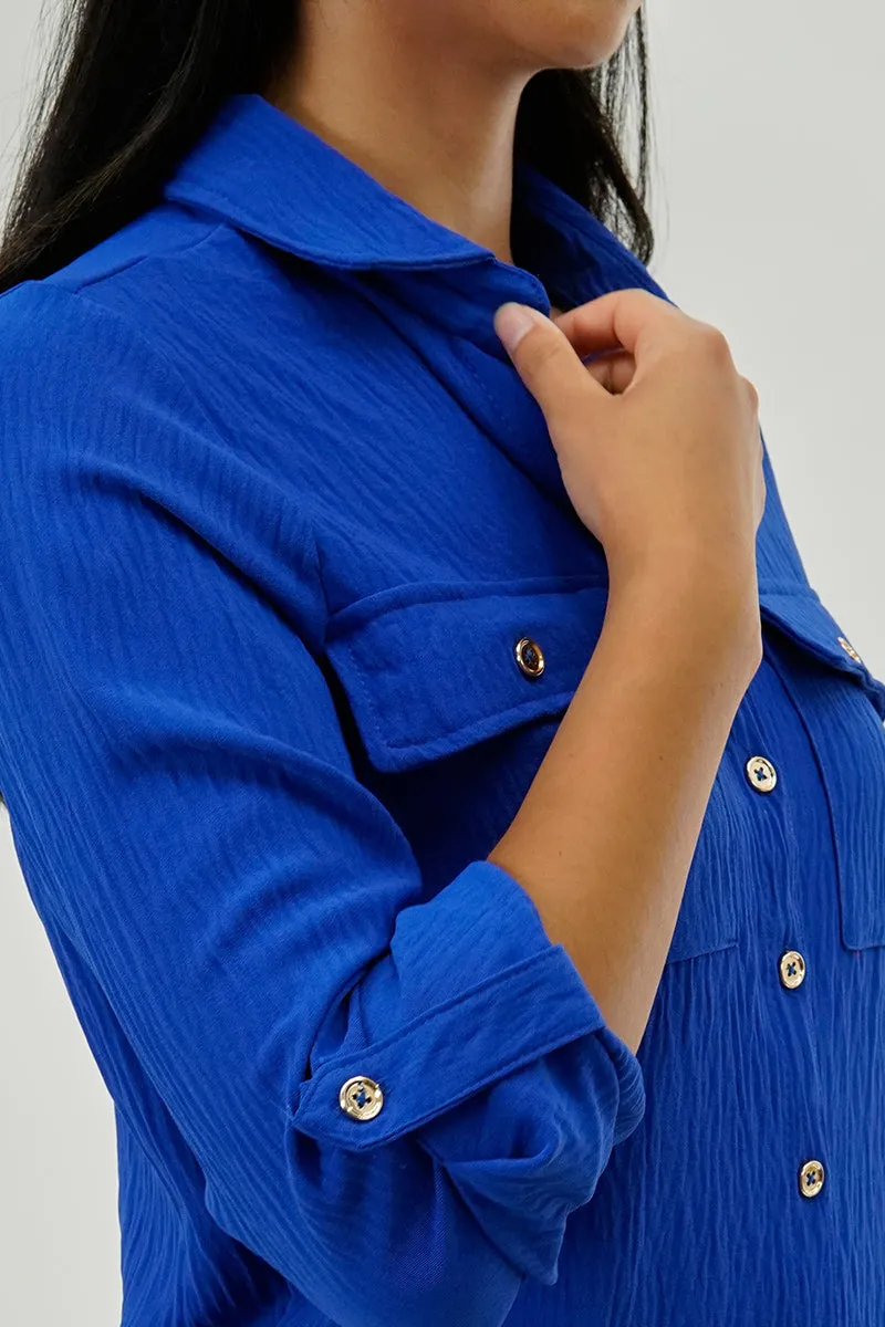 International INC Company Button Down Utility Pocket Blouse - Blue sold by Fairweather product image thumbnail 4