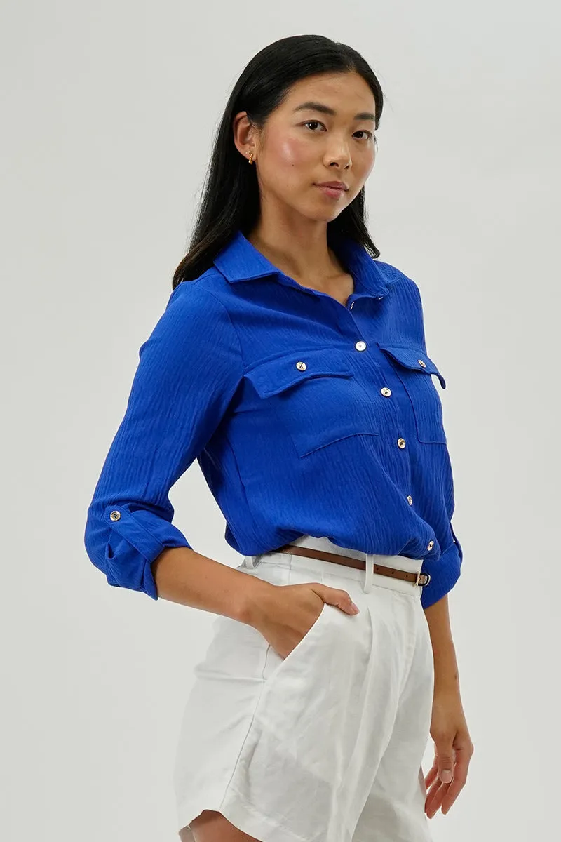 International INC Company Button Down Utility Pocket Blouse - Blue sold by Fairweather product image thumbnail 2