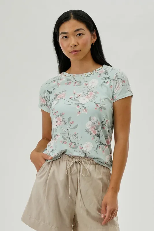 International INC Company Floral Gommet Neck Detail Tee - Aqua sold by Fairweather