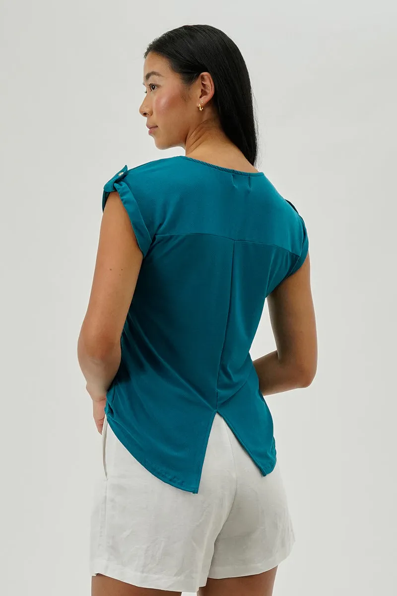 Beechers Brook Short Sleeve Split Back Blouse - Turquoise sold by Fairweather product image thumbnail 3