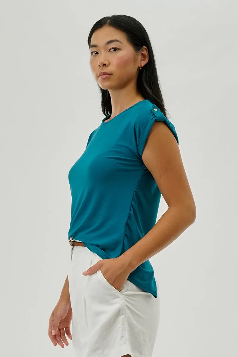 Beechers Brook Short Sleeve Split Back Blouse - Turquoise sold by Fairweather product image thumbnail 2