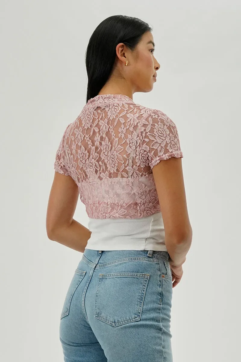 Impress Floral Lace Cardigan - Pink sold by Fairweather product image thumbnail 3