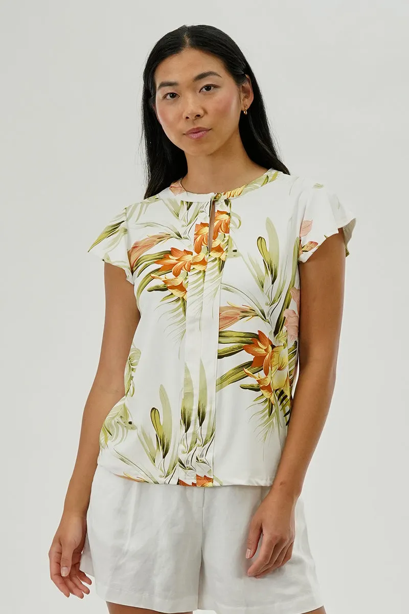 International INC Company Floral Short Sleeve Blouse - White sold by Fairweather