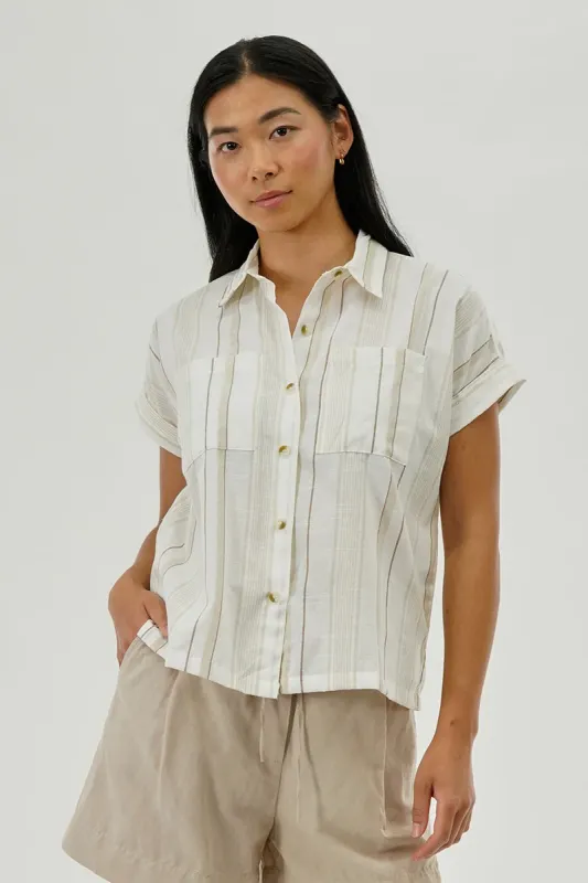 Beechers Brook Striped Short Sleeve Shirt - Beige sold by Fairweather