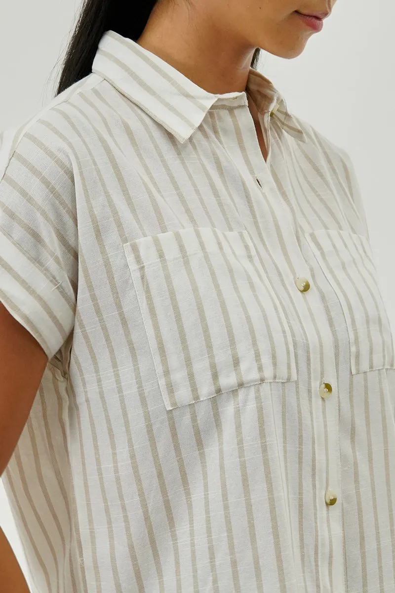 Beechers Brook Striped Short Sleeve Shirt - Beige sold by Fairweather product image thumbnail 4