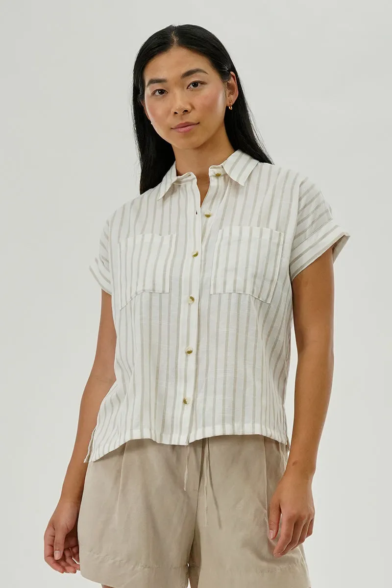 Beechers Brook Striped Short Sleeve Shirt - Beige sold by Fairweather