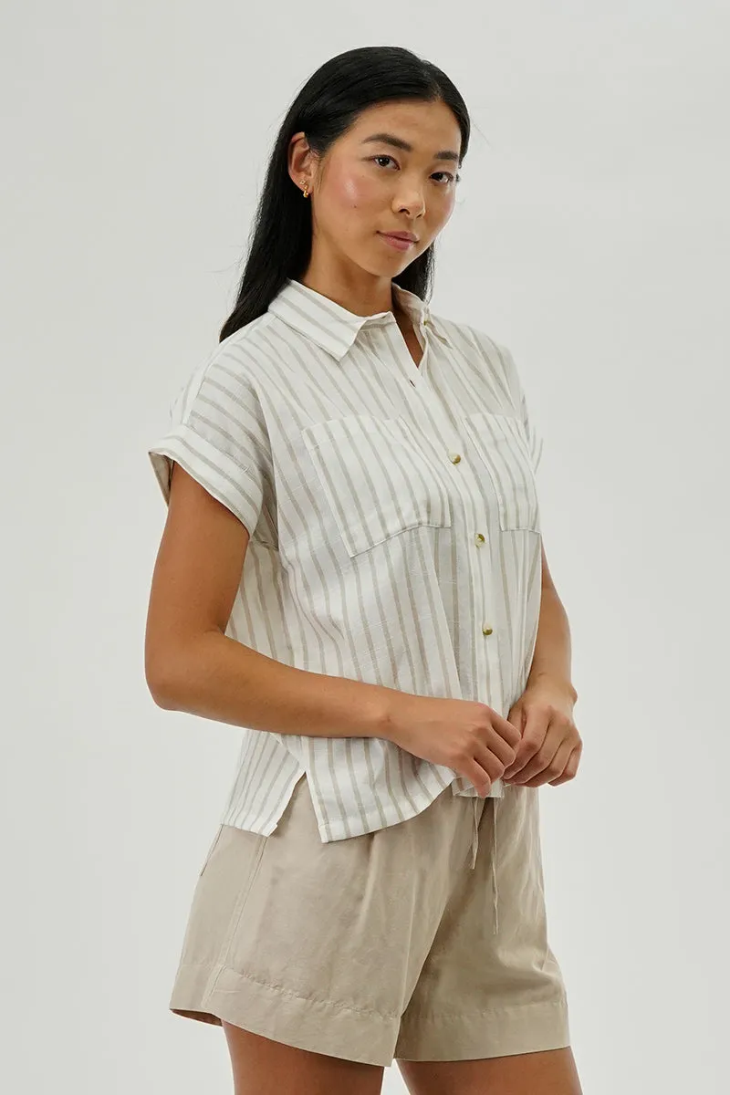 Beechers Brook Striped Short Sleeve Shirt - Beige sold by Fairweather product image thumbnail 2