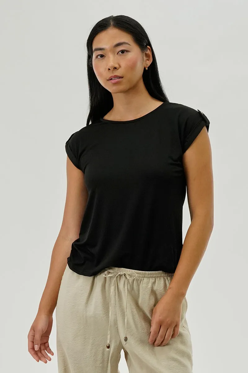 Beechers Brook Short Sleeve Split Back Blouse - Black sold by Fairweather
