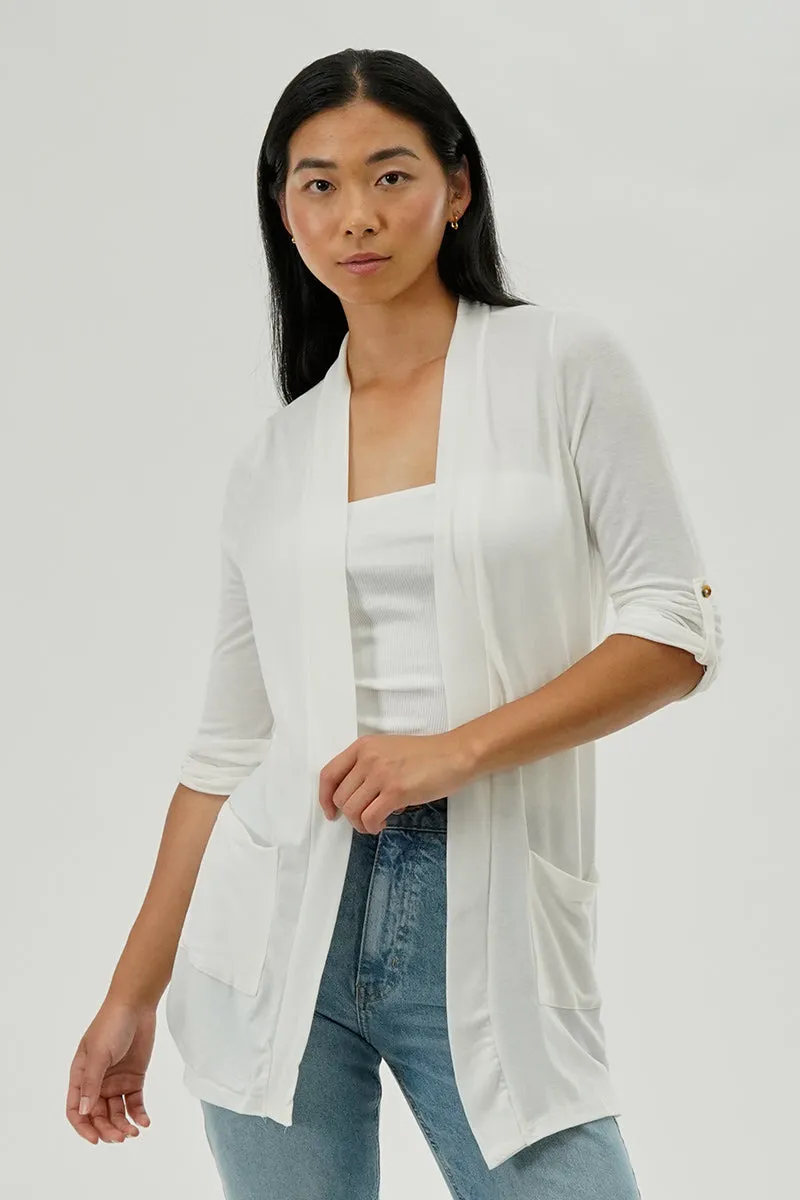 Fahrenheit Lightweight Wrap Cardigan - White sold by Fairweather