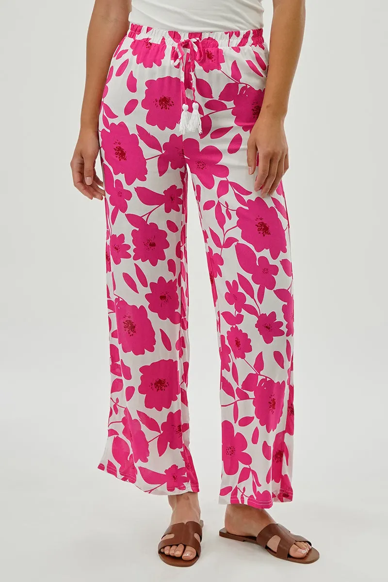 Beechers Brook Floral Drawstring Wide Leg Pants - Pink sold by Fairweather