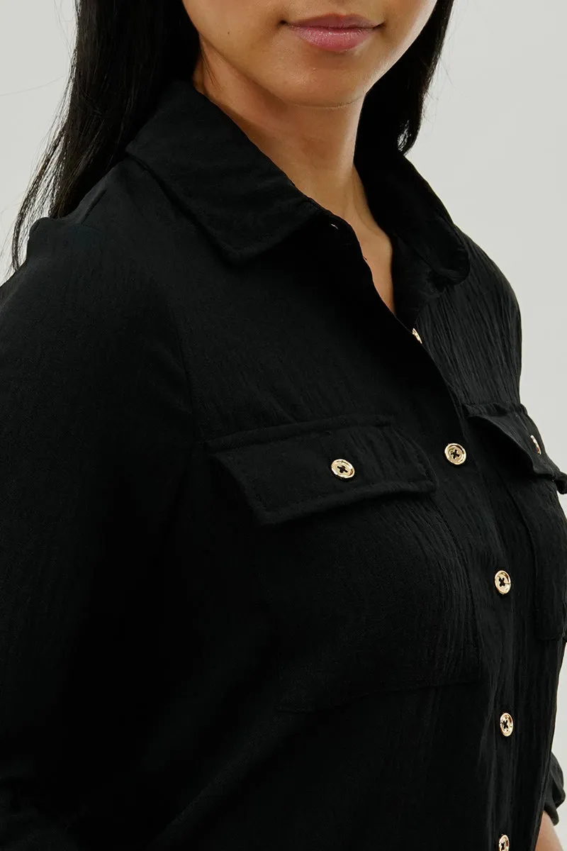 International INC Company Button Down Utility Pocket Blouse - Black sold by Fairweather product image thumbnail 4