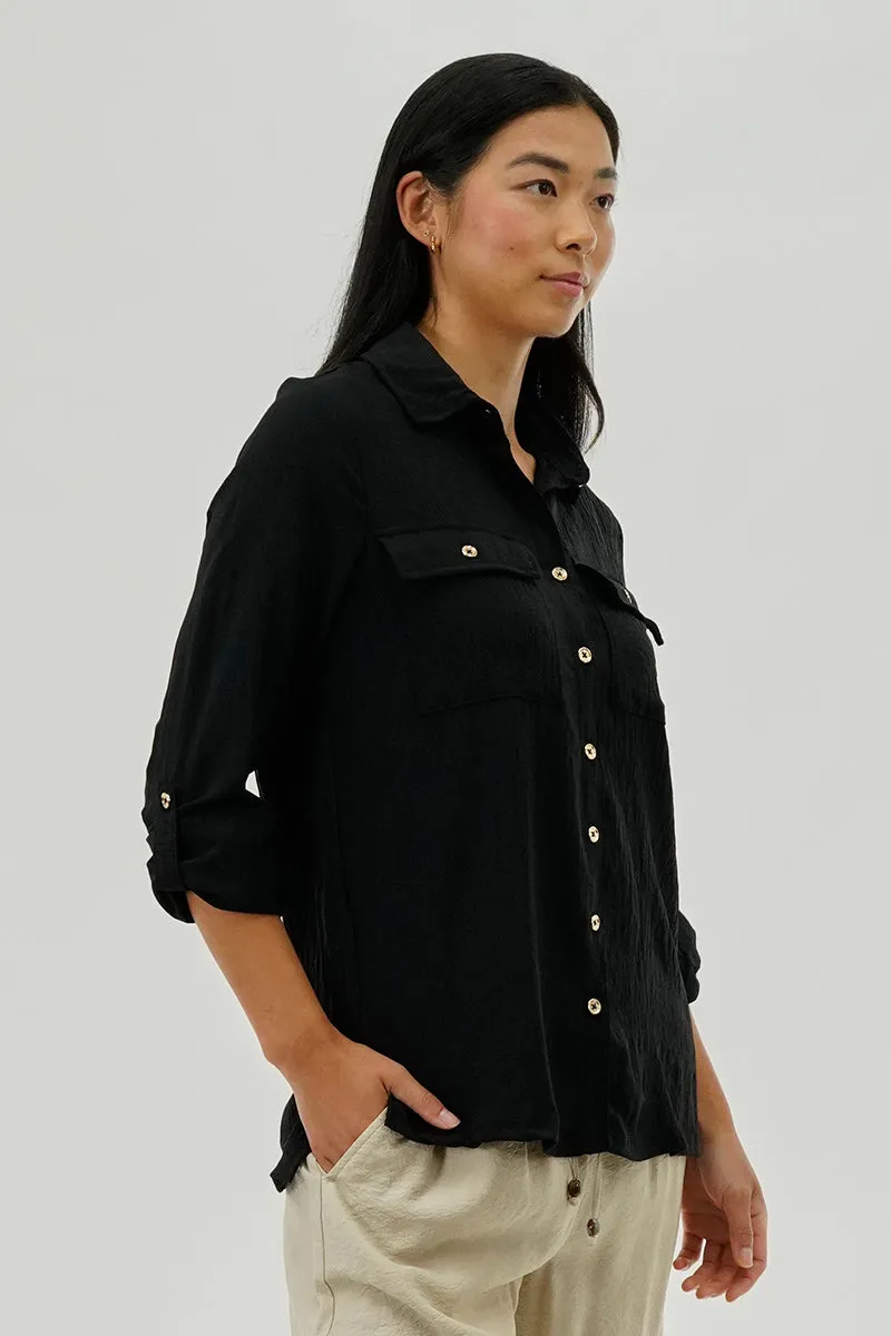 International INC Company Button Down Utility Pocket Blouse - Black sold by Fairweather product image thumbnail 2