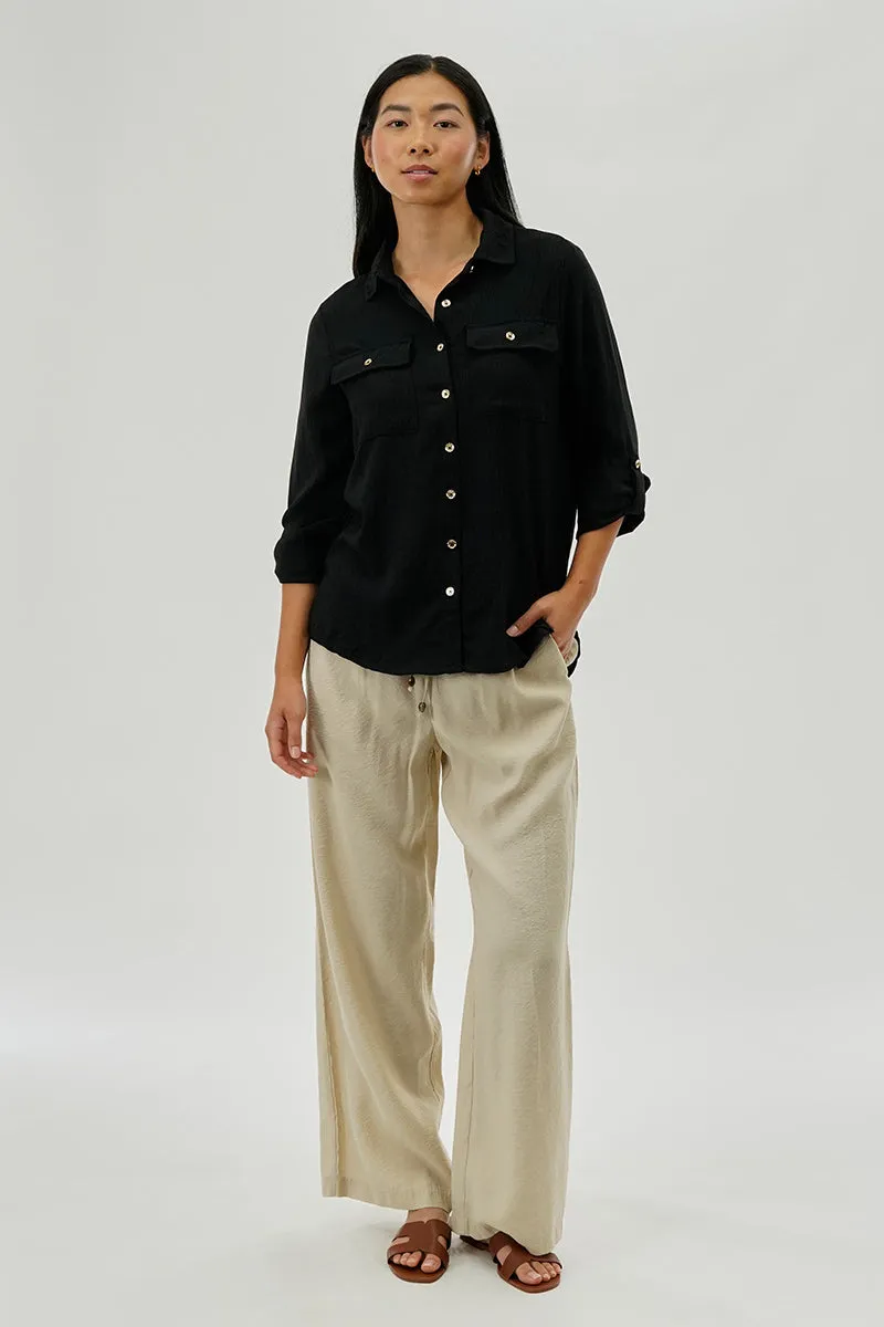 International INC Company Button Down Utility Pocket Blouse - Black sold by Fairweather product image thumbnail 5