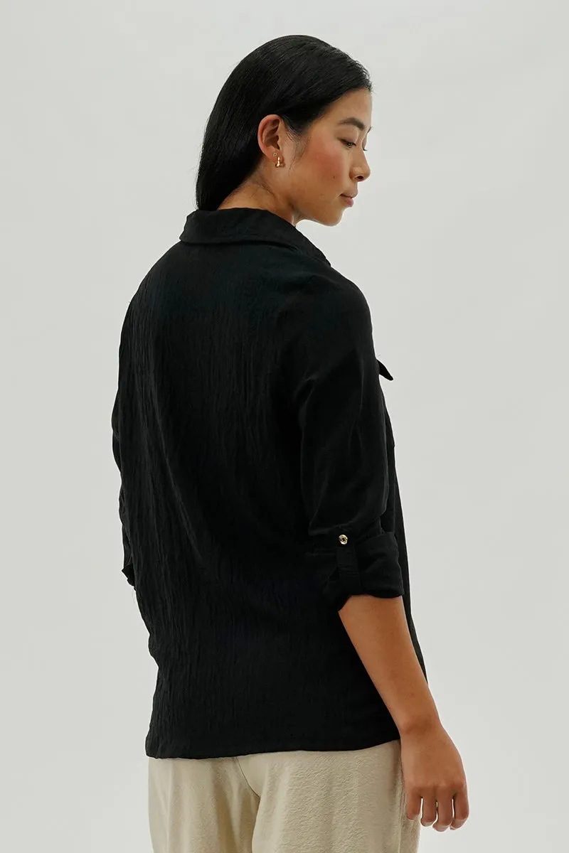 International INC Company Button Down Utility Pocket Blouse - Black sold by Fairweather product image thumbnail 3