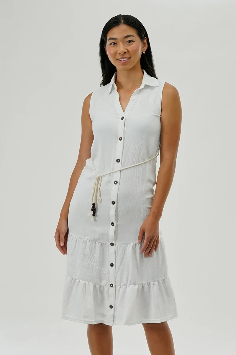 Stylexchange Vintage Rope Belted Button Down Day Dress - White sold by Fairweather
