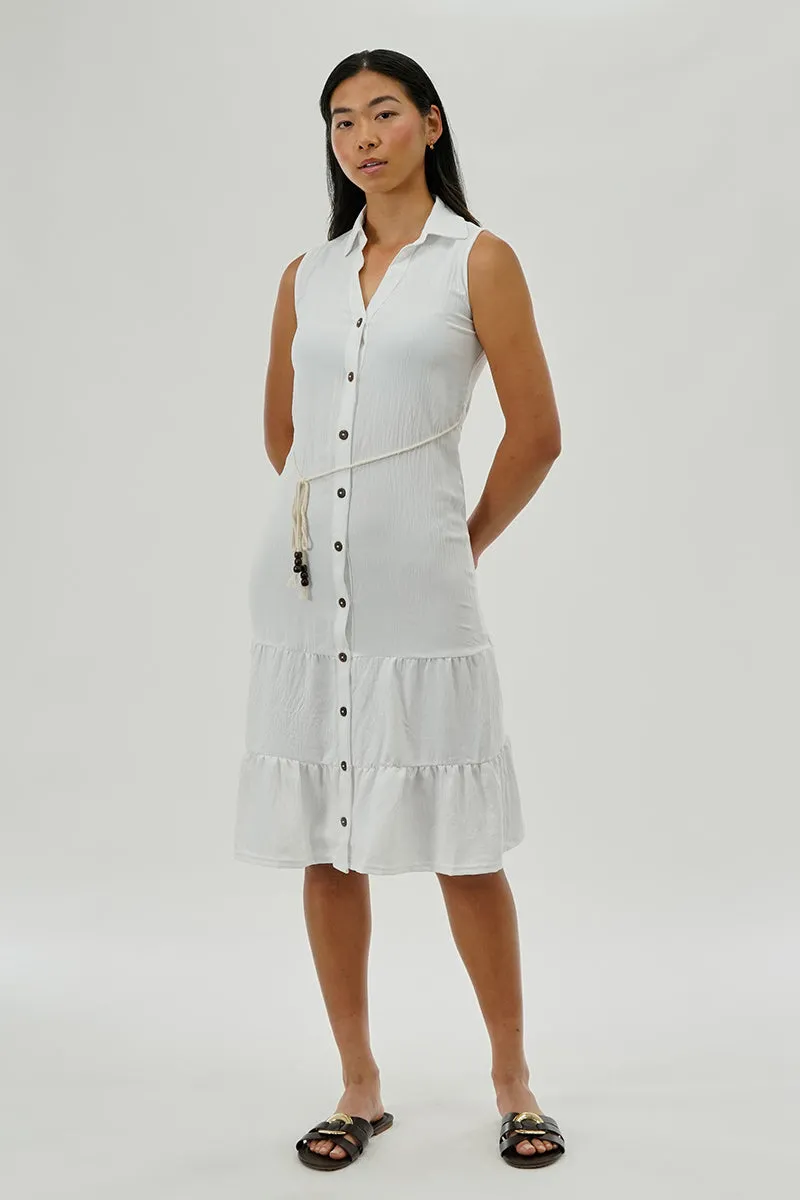 Stylexchange Vintage Rope Belted Button Down Day Dress - White sold by Fairweather product image thumbnail 5