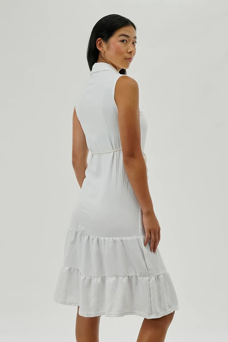 Stylexchange Vintage Rope Belted Button Down Day Dress - White sold by Fairweather product image thumbnail 3