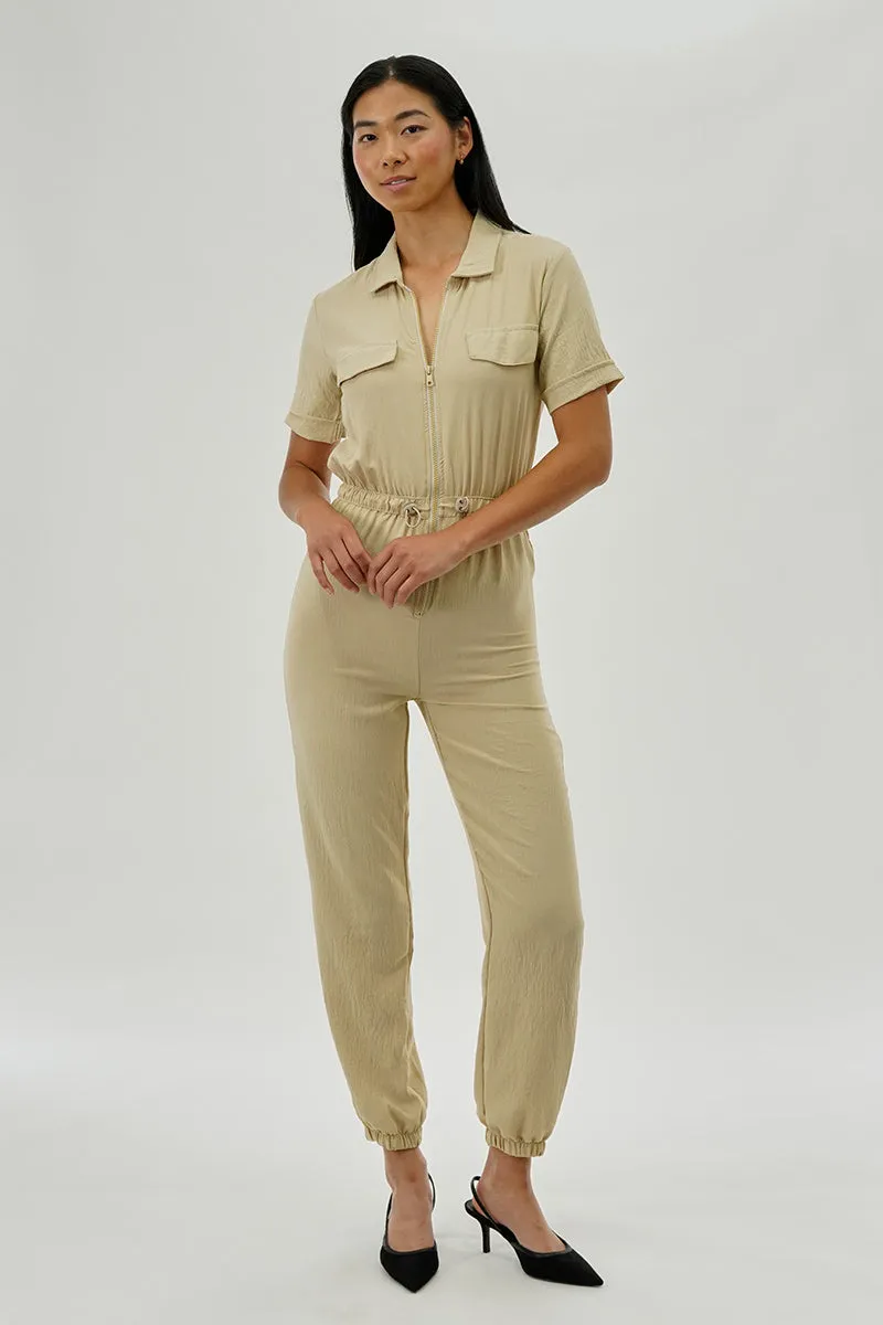 Stylexchange Vintage Zip Up Drawstring Waist Jumpsuit - Cream sold by Fairweather product image thumbnail 5