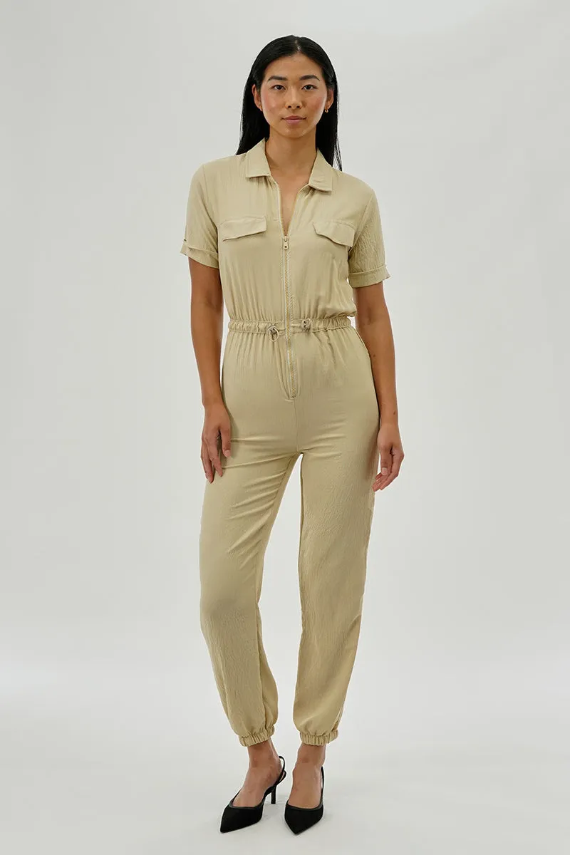 Stylexchange Vintage Zip Up Drawstring Waist Jumpsuit - Cream sold by Fairweather