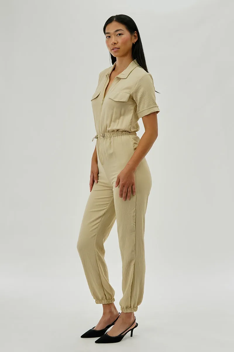 Stylexchange Vintage Zip Up Drawstring Waist Jumpsuit - Cream sold by Fairweather product image thumbnail 2