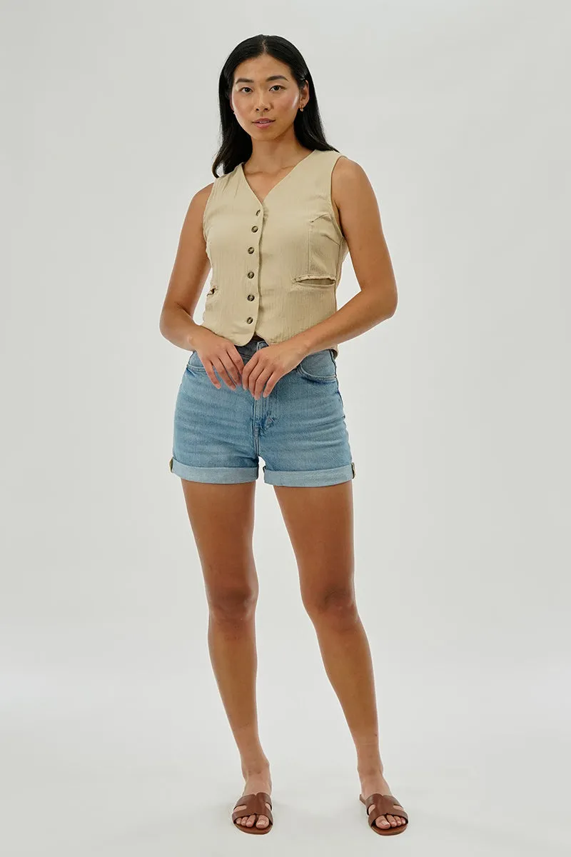 Stylexchange Vintage Button Up Sleeveless Shirt - Beige sold by Fairweather product image thumbnail 5