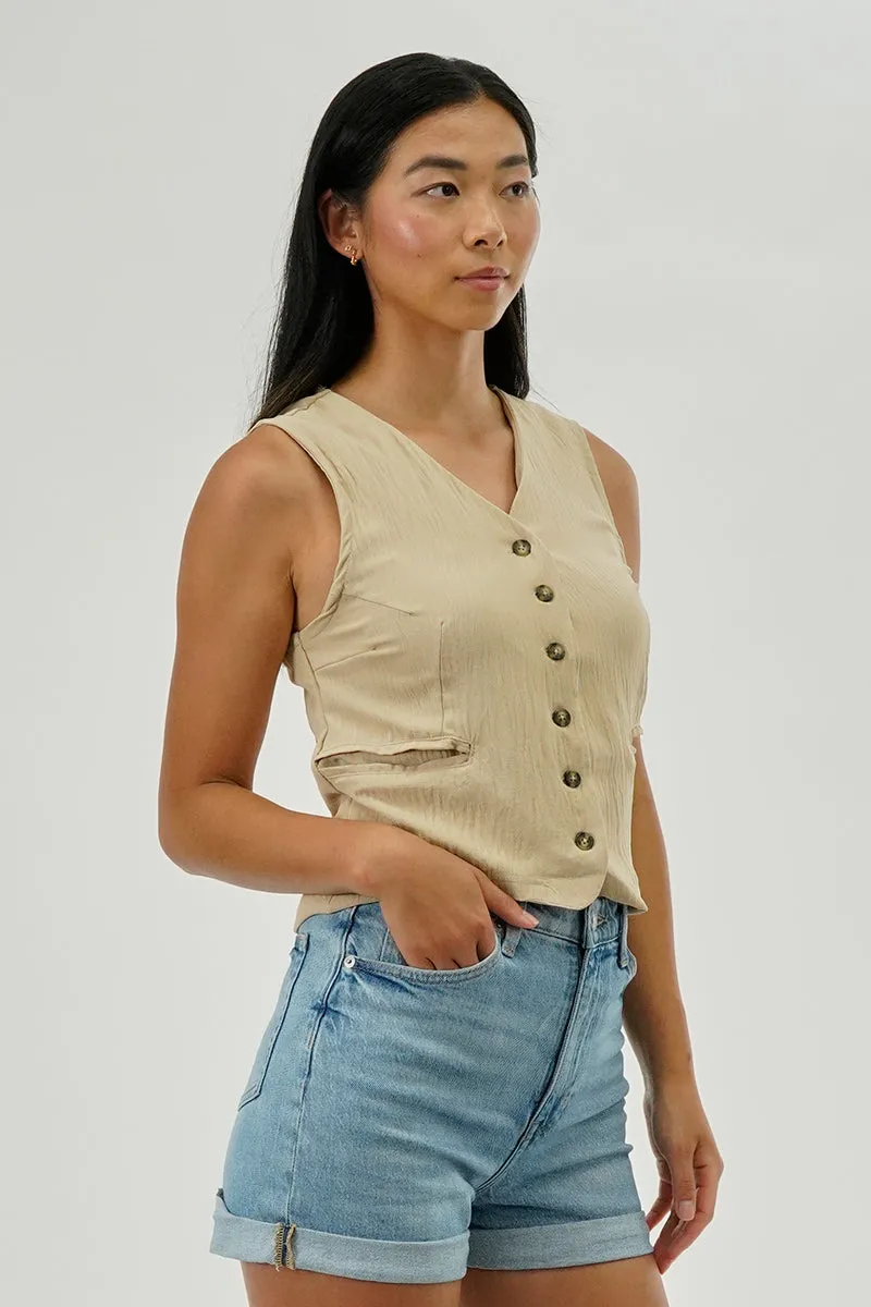 Stylexchange Vintage Button Up Sleeveless Shirt - Beige sold by Fairweather product image thumbnail 2