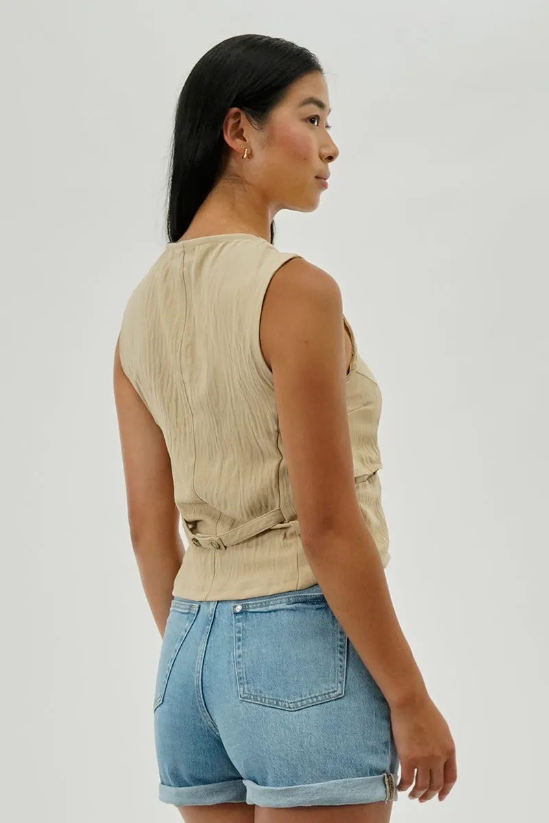 Stylexchange Vintage Button Up Sleeveless Shirt - Beige sold by Fairweather product image thumbnail 3