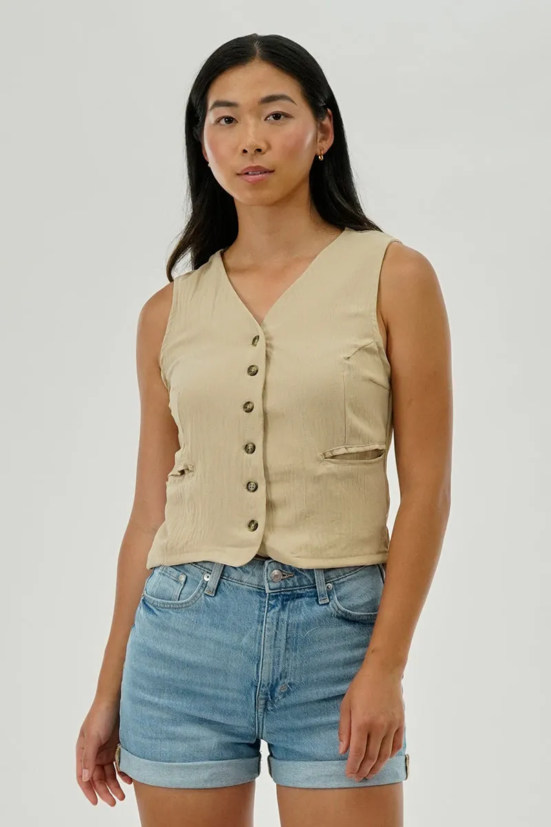 Stylexchange Vintage Button Up Sleeveless Shirt - Beige sold by Fairweather