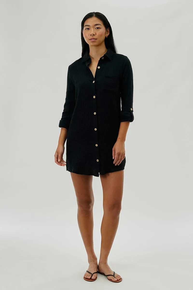Impress Button Up Day Dress - Black sold by Fairweather product image thumbnail 5