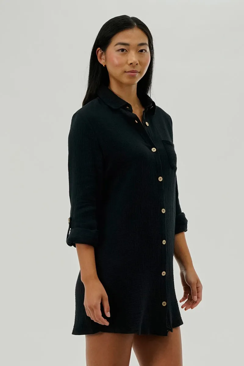 Impress Button Up Day Dress - Black sold by Fairweather product image thumbnail 2