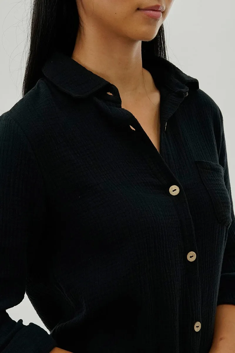 Impress Button Up Day Dress - Black sold by Fairweather product image thumbnail 4