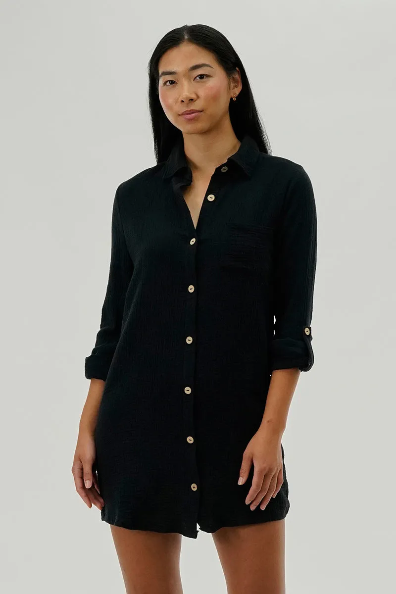 Impress Button Up Day Dress - Black sold by Fairweather