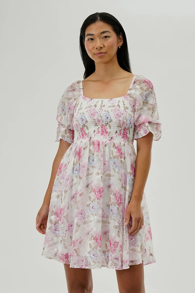 Beechers Brook Floral Smocked Cocktail Dress - White sold by Fairweather